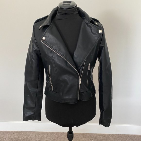Lapel Neck Zip Up PU Biker Jacket - Picture 7 of 14